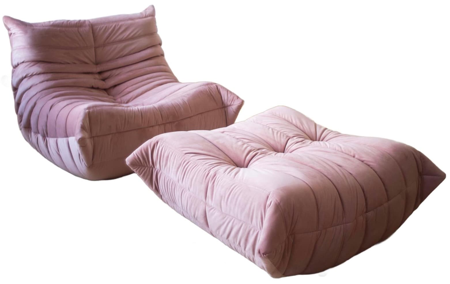 Fotel wypoczynkowy Togo z podnóżkiem, velvet perłowy róż - 59381