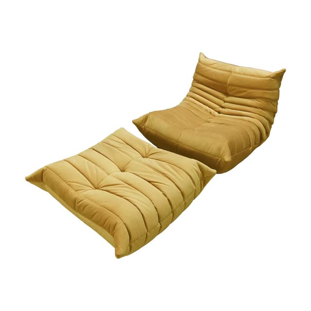 Fotel wypoczynkowy Togo z podnóżkiem, velvet musztardowy żółty - WYMIARY