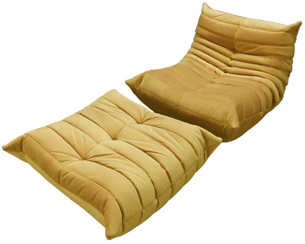 Fotel wypoczynkowy Togo z podnóżkiem, velvet musztardowy żółty - 59412