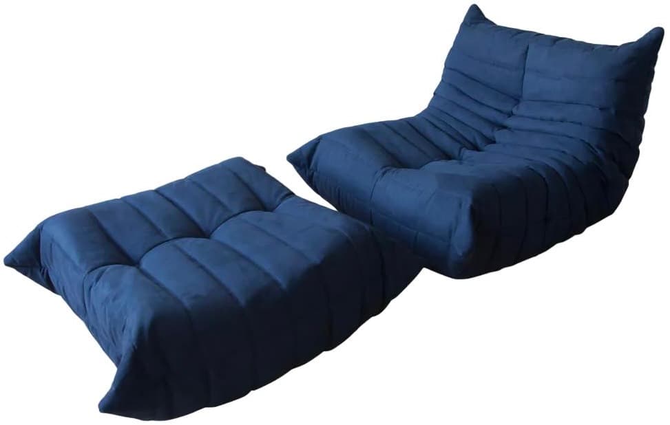 Fotel wypoczynkowy Togo z podnóżkiem, mikrofibra granatowy - 59576