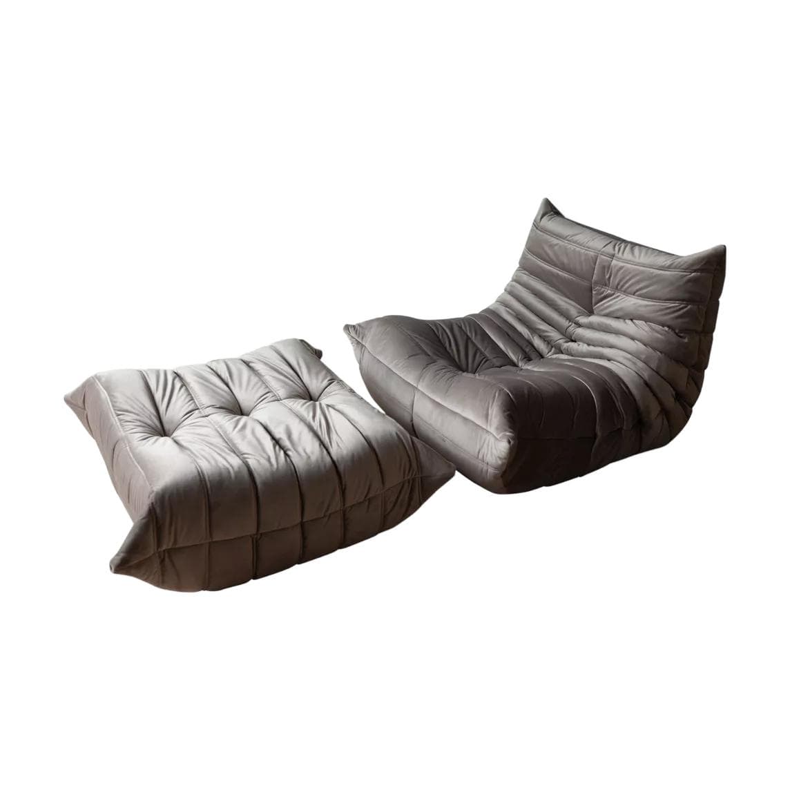 Fotel wypoczynkowy Togo z podnóżkiem, velvet szary ciepły