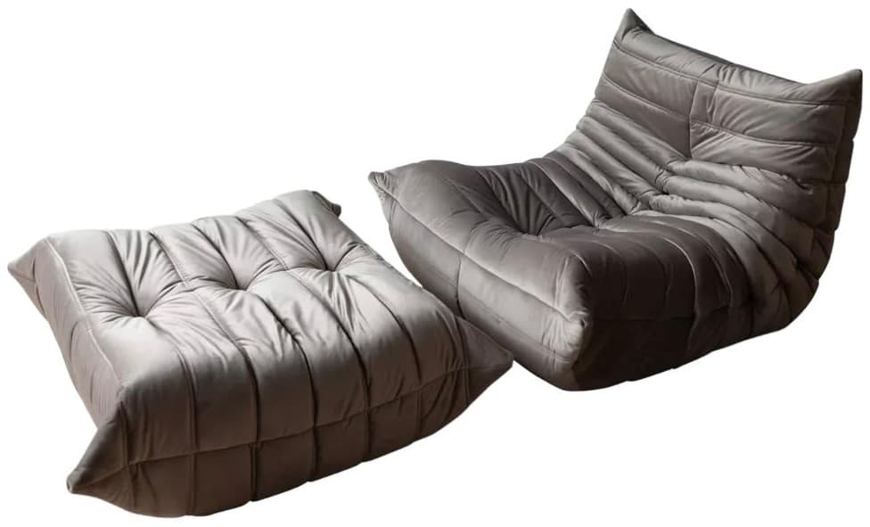 Fotel wypoczynkowy Togo z podnóżkiem, velvet szary ciepły - 59453