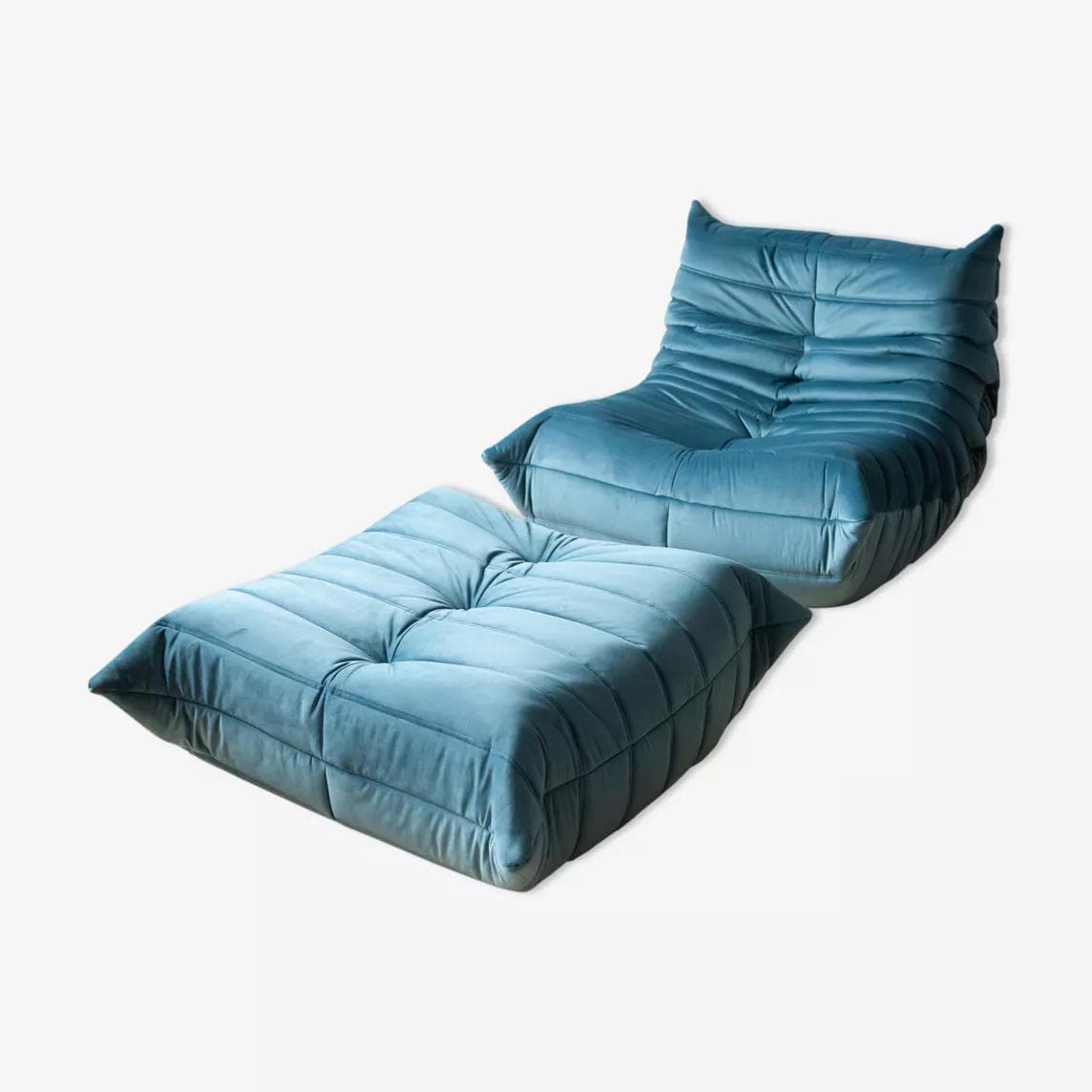 Fotel wypoczynkowy Togo z podnóżkiem, velvet błękitny morski - 166245