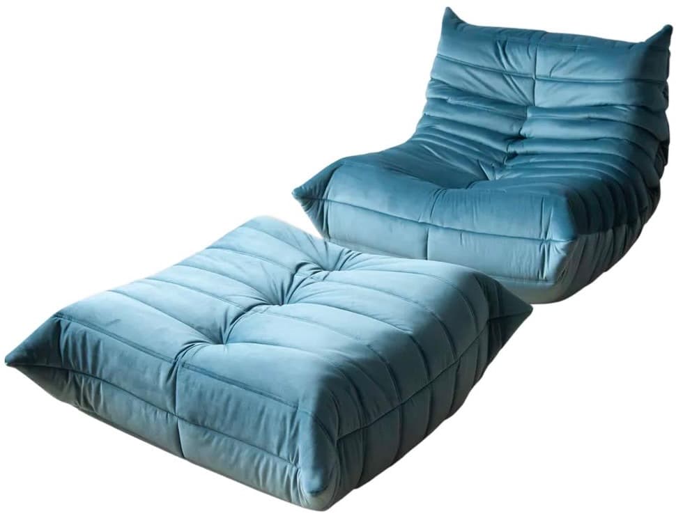 Fotel wypoczynkowy Togo z podnóżkiem, velvet błękitny morski - 59483