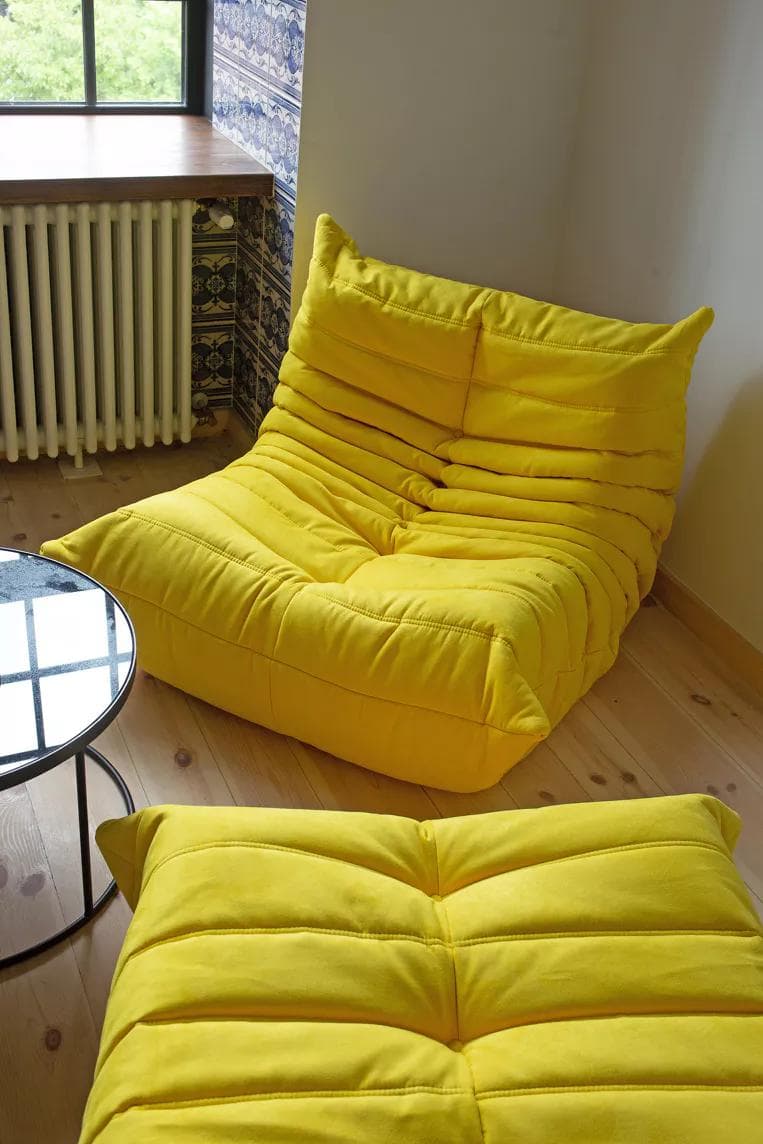 Fotel wypoczynkowy Togo z podnóżkiem, mikrofibra cytrynowy żółty - 166242