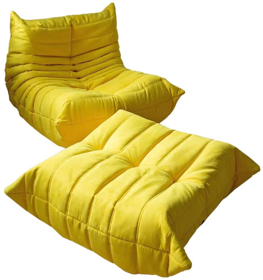 Fotel wypoczynkowy Togo z podnóżkiem, mikrofibra cytrynowy żółty - 59446