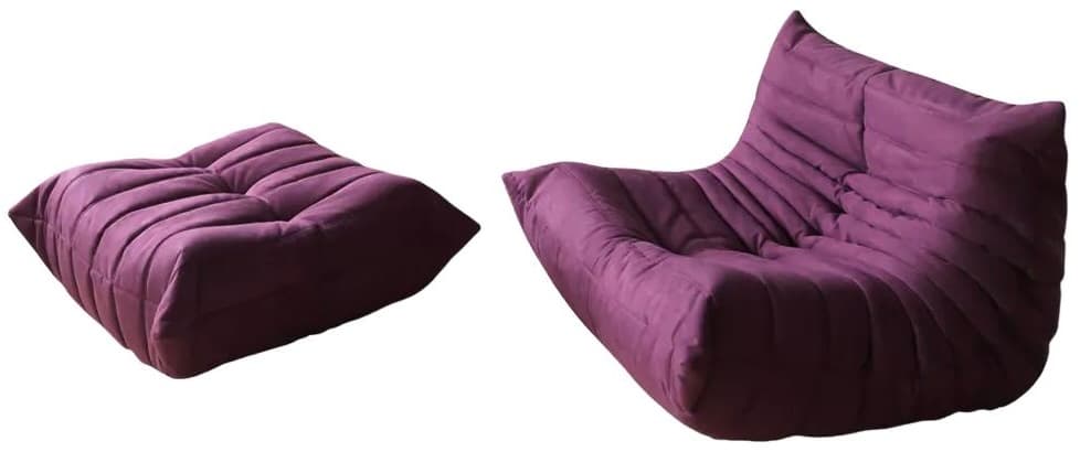 Fotel wypoczynkowy Togo z podnóżkiem, mikrofibra bakłażan