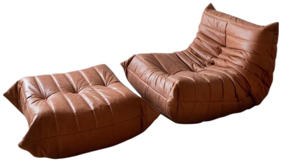 Fotel wypoczynkowy Togo z podnóżkiem, skóra brązowa peach - 59613