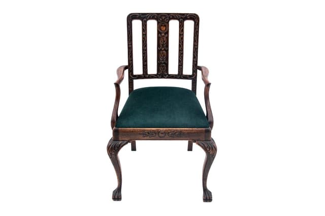 Ciemnobrązowy fotel w stylu Chippendale, bez projektanta, bez manufaktury, brak kraju produkcji, przełom XIX i XX wieku - WYMIARY