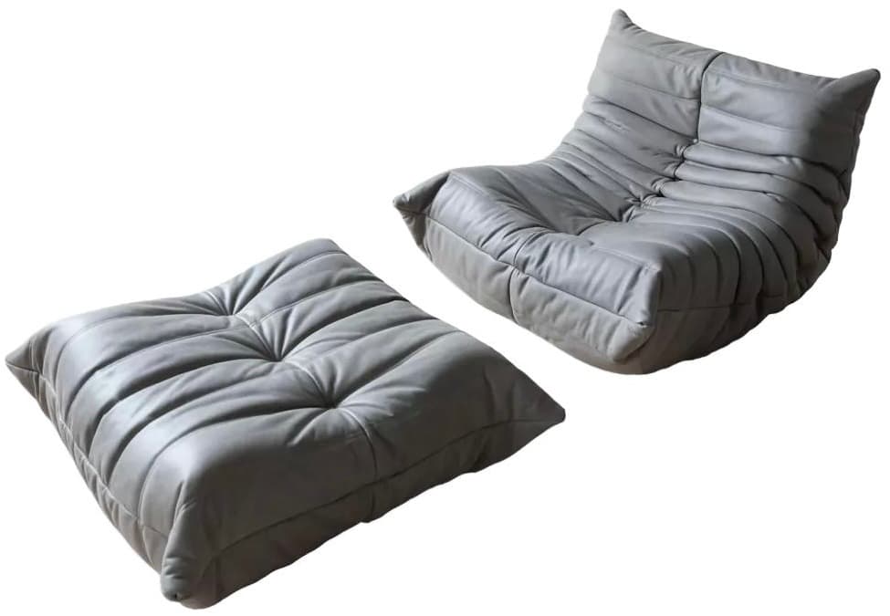 Fotel wypoczynkowy Togo z podnóżkiem, skóra szara madras - 59478