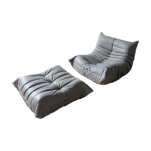 Fotel wypoczynkowy Togo z podnóżkiem, skóra szara madras - WYMIARY