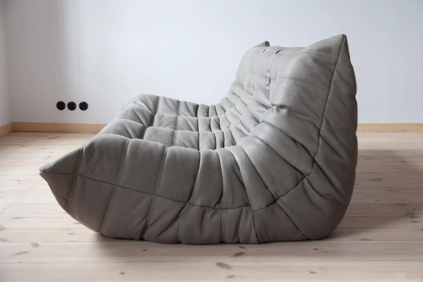 Sofa Togo trzyosobowa, skóra szara madras - 165949