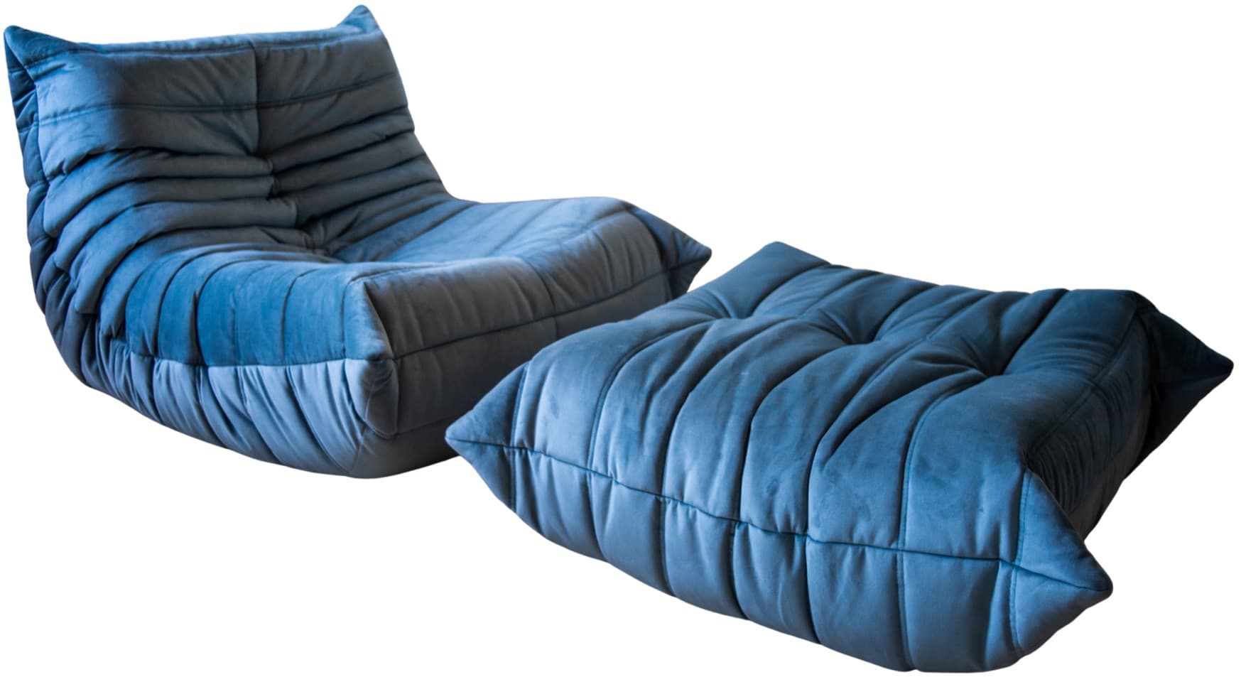 Fotel wypoczynkowy Togo z podnóżkiem, velvet błękitny lazur - 65812