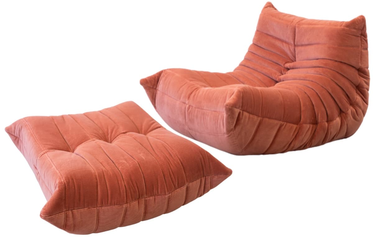 Fotel wypoczynkowy Togo z podnóżkiem, cord coral