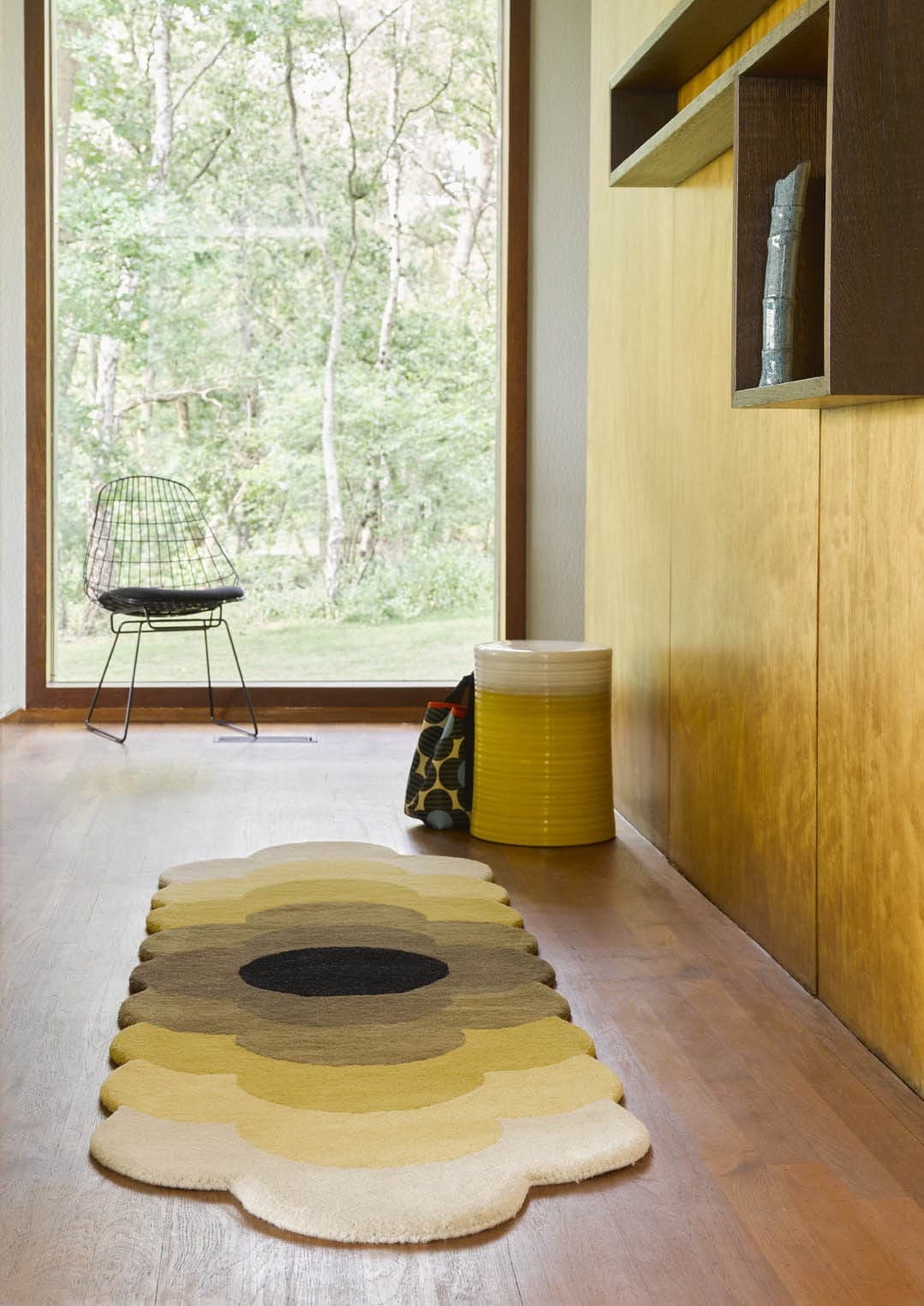 Dywan Optical Flower Dandelion, żółty, brązowy, czarny, beżowy, 67x230 cm, wełna, Orla Kiely - 55677