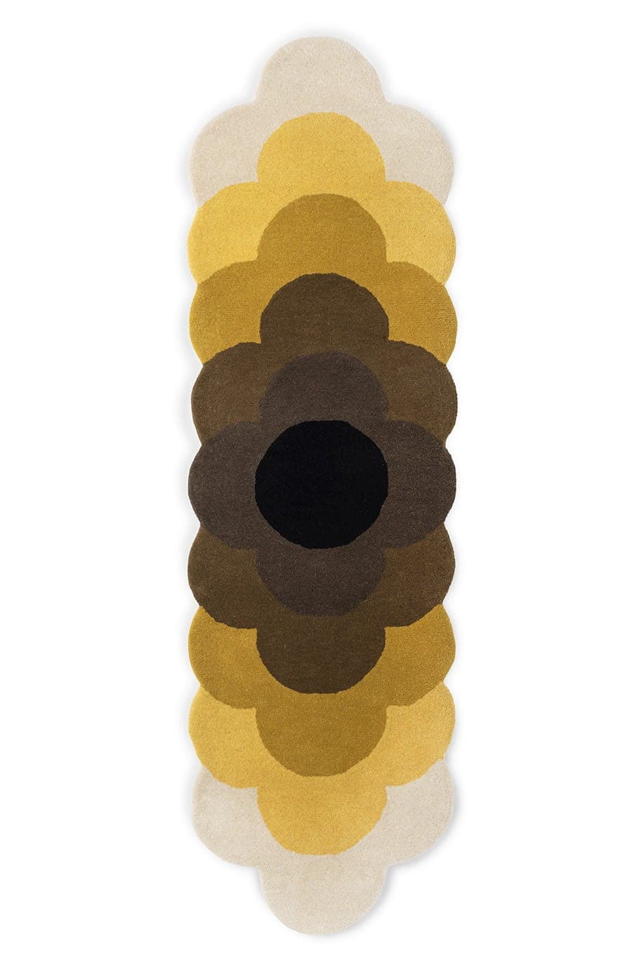 Dywan Optical Flower Dandelion, żółty, brązowy, czarny, beżowy, 67x230 cm, wełna, Orla Kiely