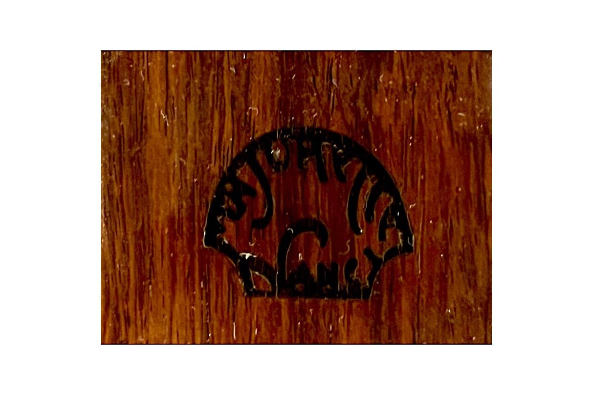 Orzechowy rozkładany stół z 6 krzesłami, proj. L. Majorelle, Francja, lata 60. - 49832