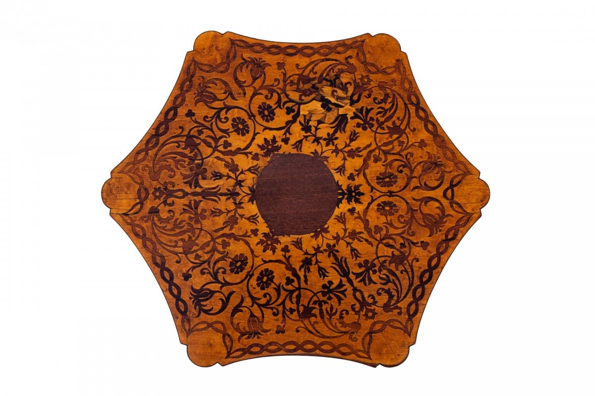 Ciemnobrązowy intarsjowany stolik, Francja, lata 80. XIX w. - 49915