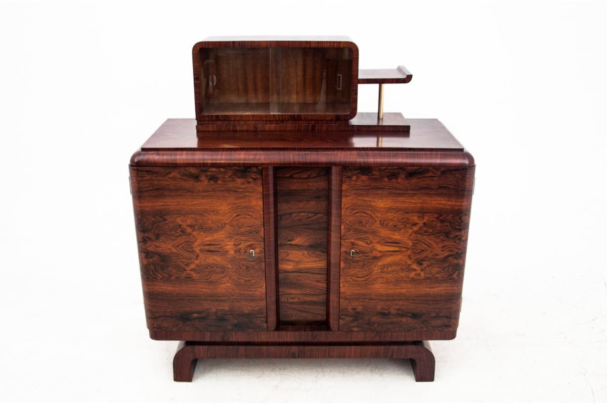 Ciemnobrązowa komoda-pomocnik Art Deco, Polska, lata 50. - 49927