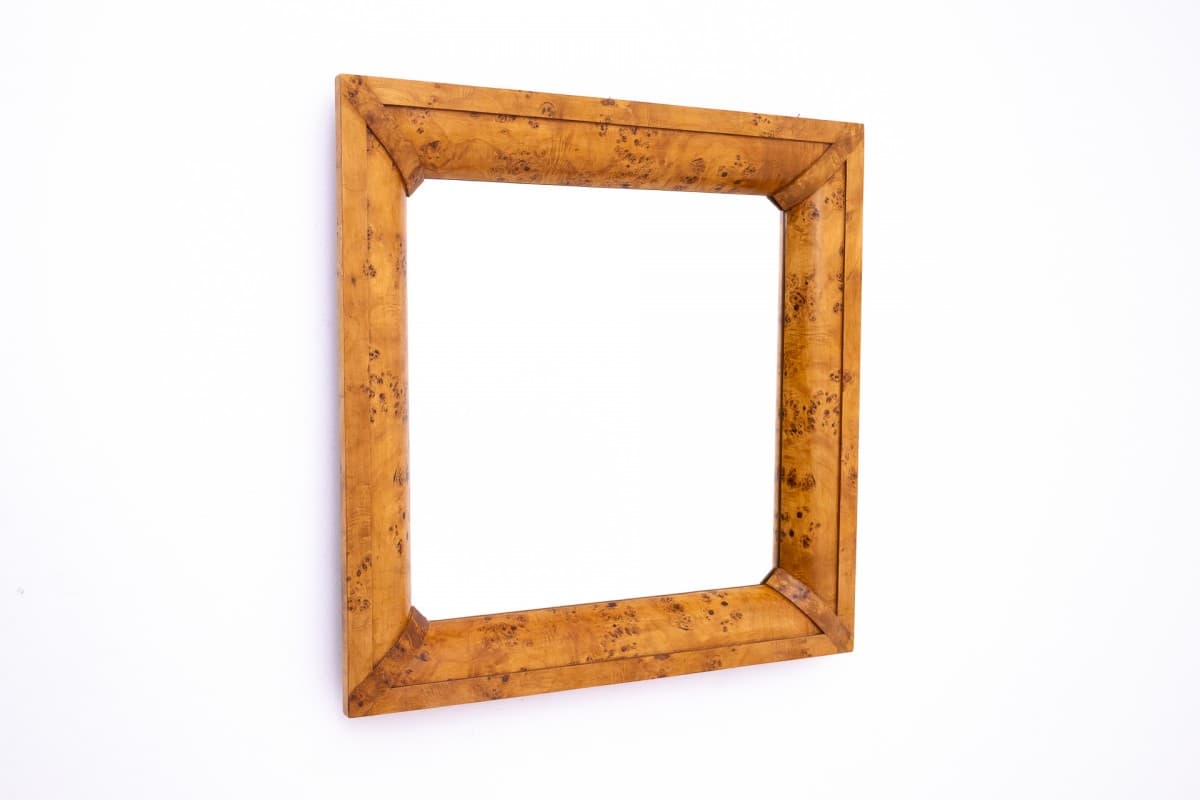 Burl Wood Art Deco Mirror, Poland, 1950s - 49539