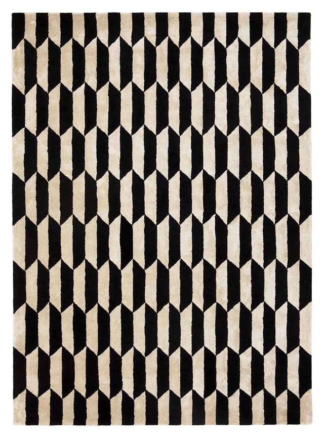 Dywan Noble Cream Black 160x230 cm, proj. M. Fornal, czarny, kość słoniowa, wełna, wiskoza, Carpets & More - WYMIARY