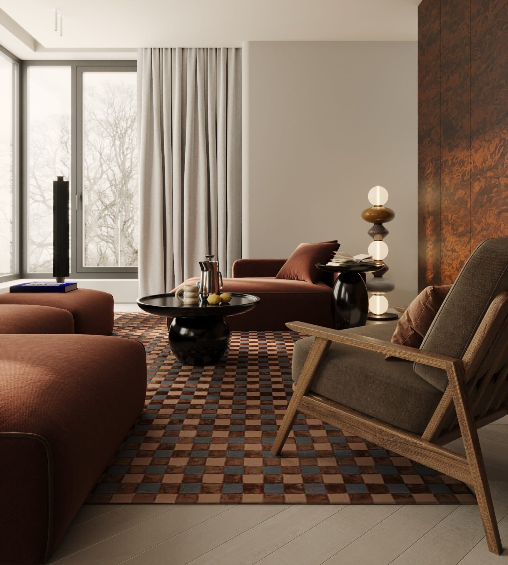 Rug FLICKER BLUE BEIGE BROWN 160x230 cm, blue, beige, brown, wool, viscose, Carpets & More - 53370