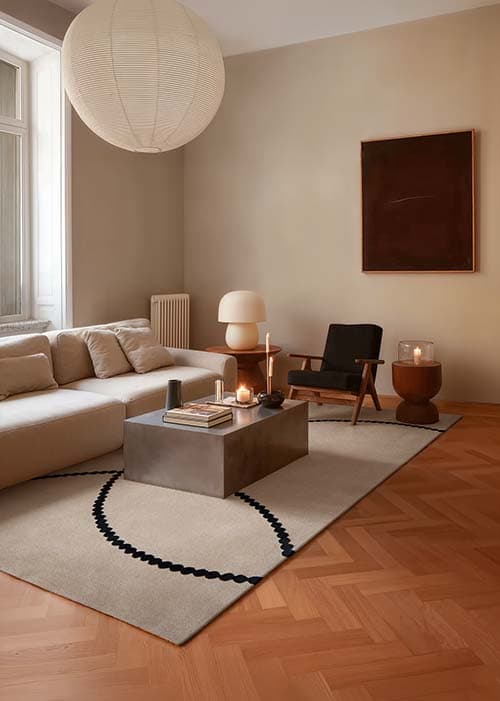 Dywan LUNA BEIGE BLACK, beżowy, czarny, wełna, wiskoza, 240x340 cm, proj. M. Fornal, Carpets & More - 53313