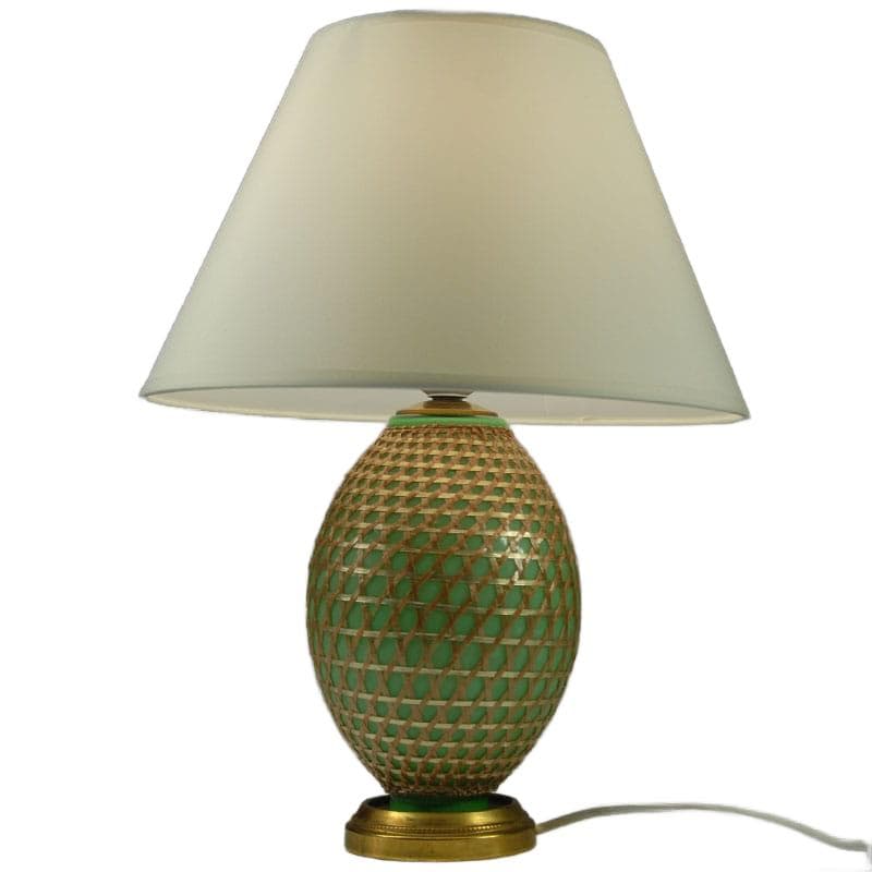 Zielona szklana lampa stołowa, Francja, lata 50. - 5159