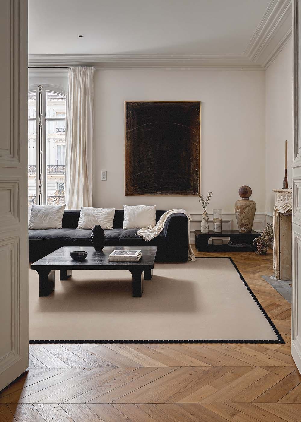 Dywan LAILA BEIGE BLACK, beżowy, czarny, wełna, wiskoza, 300x400 cm, proj. M. Fornal, Carpets & More - 53288