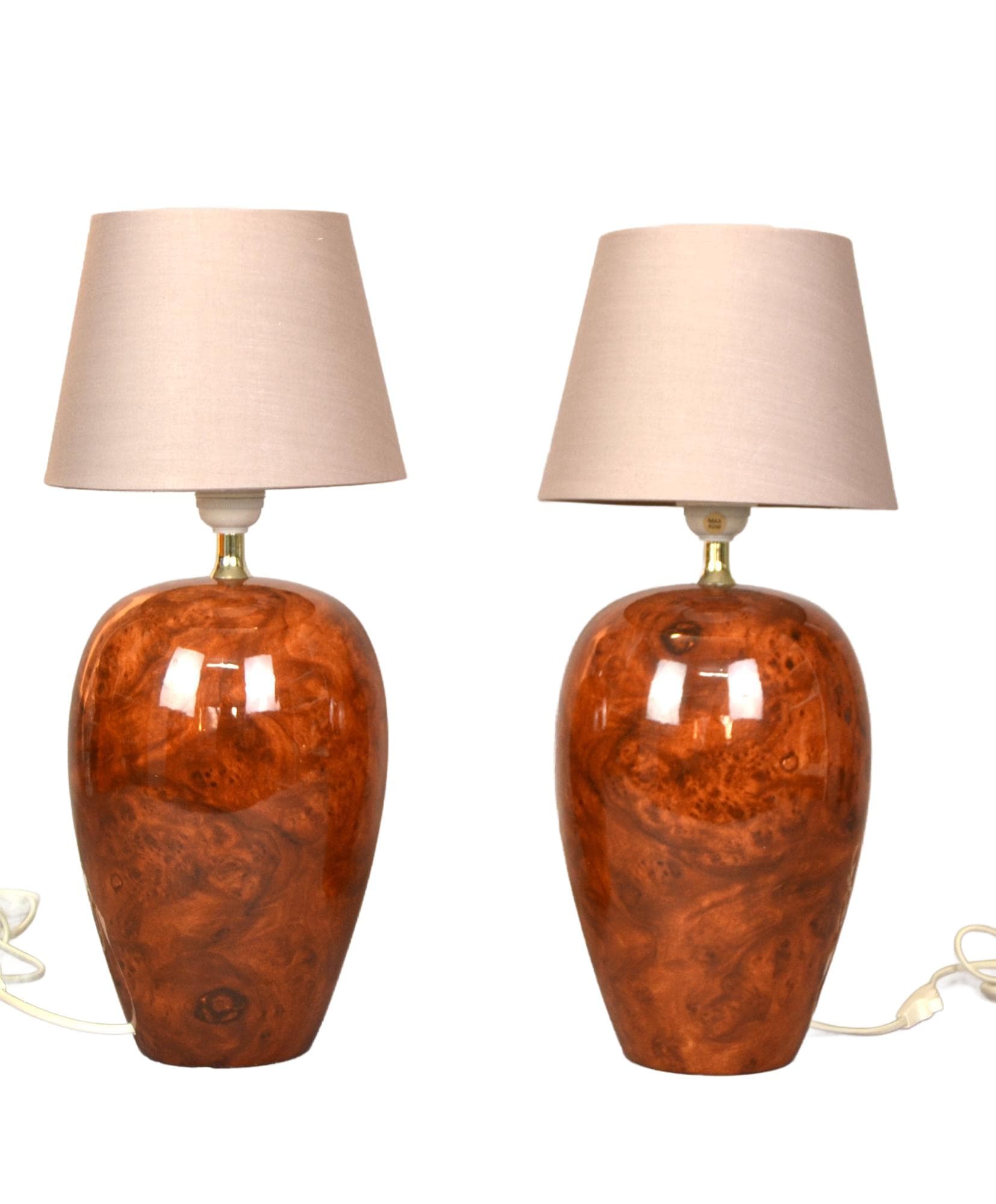 Para lamp stołowych, brązowy, porcelana, Benab, Szwecja, lata 80. - 79130