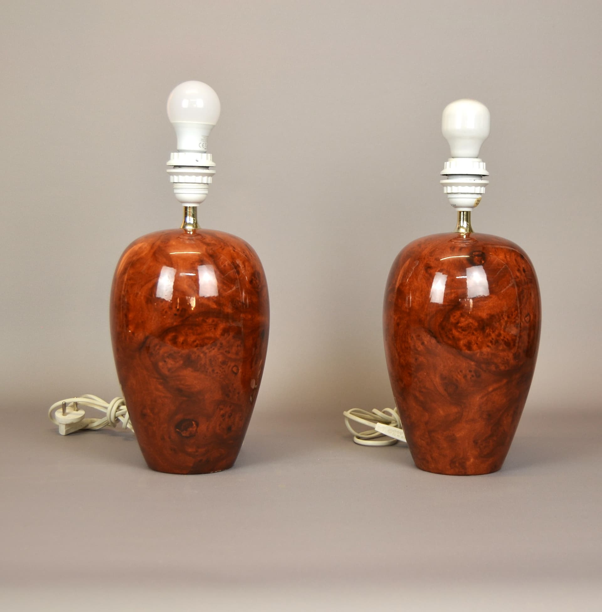 Para lamp stołowych, brązowy, porcelana, Benab, Szwecja, lata 80. - 79125