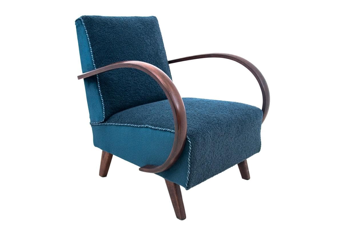 Navy Blue Art Deco Armchair, by J. Halabala, Czechoslovakia, 1930s