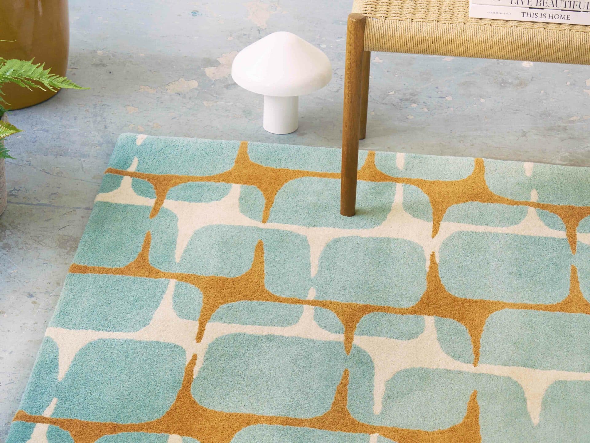 Rug Going Lohko Sky 200x280 cm, turquoise, orange, wool, Scion Living - 56342