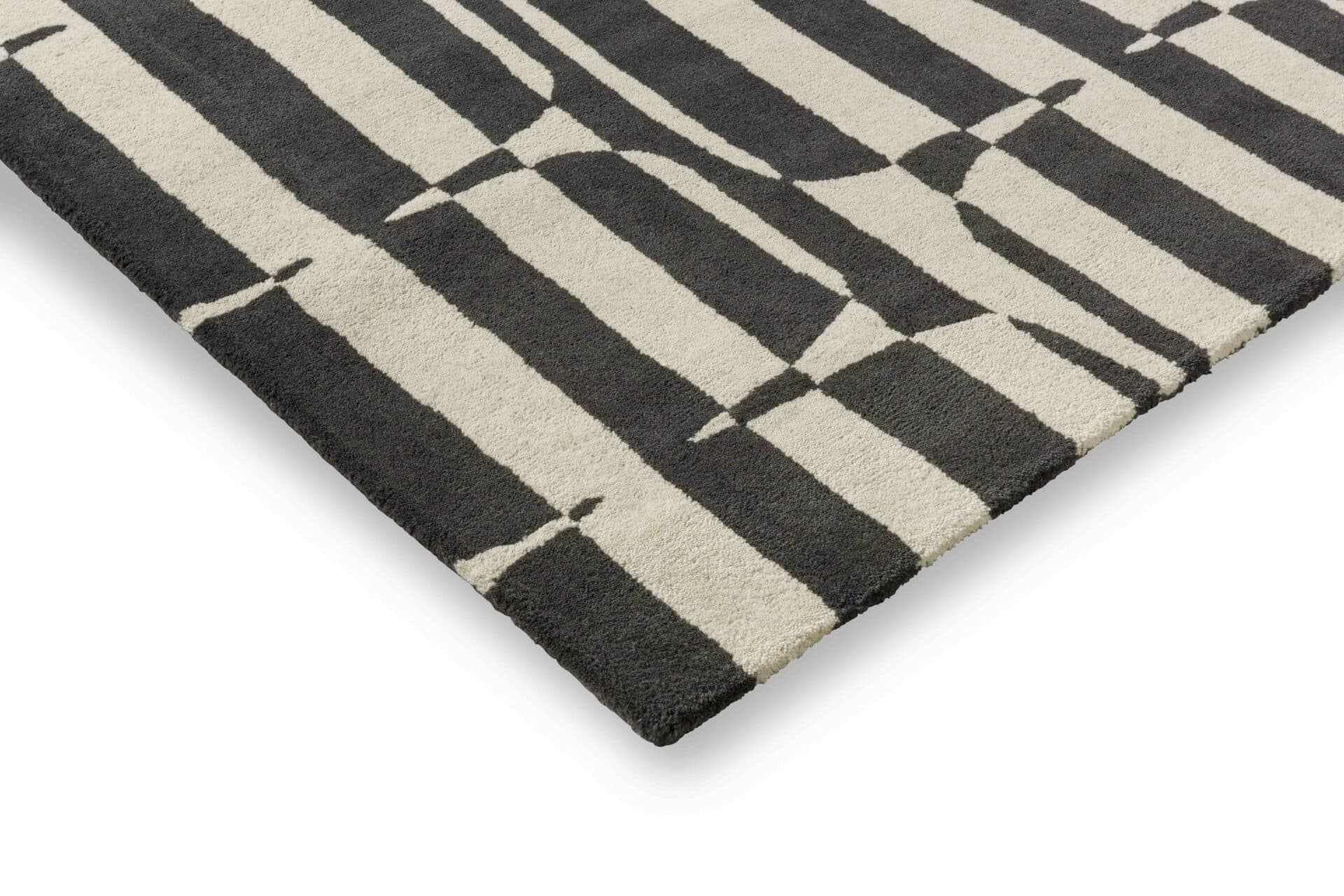 Dywan LOHKO STRIPE CHARCOAL, beżowy, czarny, wełna, 120x180 cm, Scion Living - 56331
