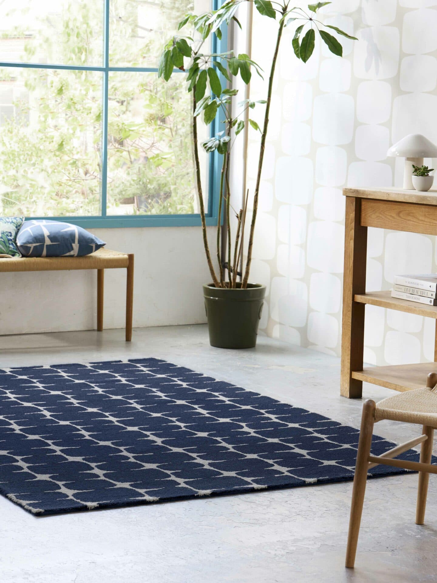 Rug LITTLE LOHKO INDIGO 250x350 cm, navy blue, wool, Scion Living - 56056
