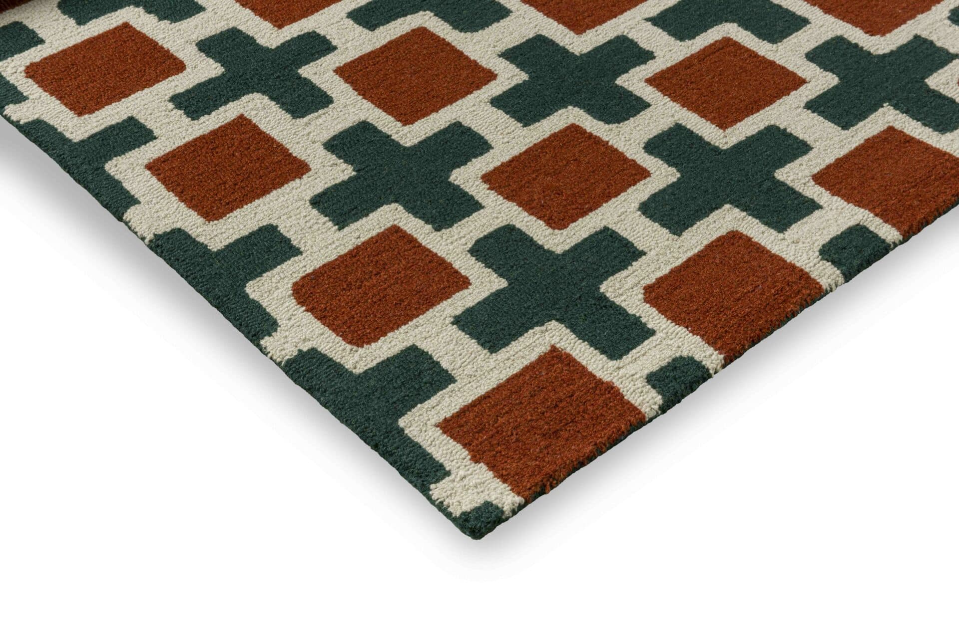 Dywan Hatch Rust 160x230 cm beżowy, czerwony, zielony, wełna, Scion Living - 56031