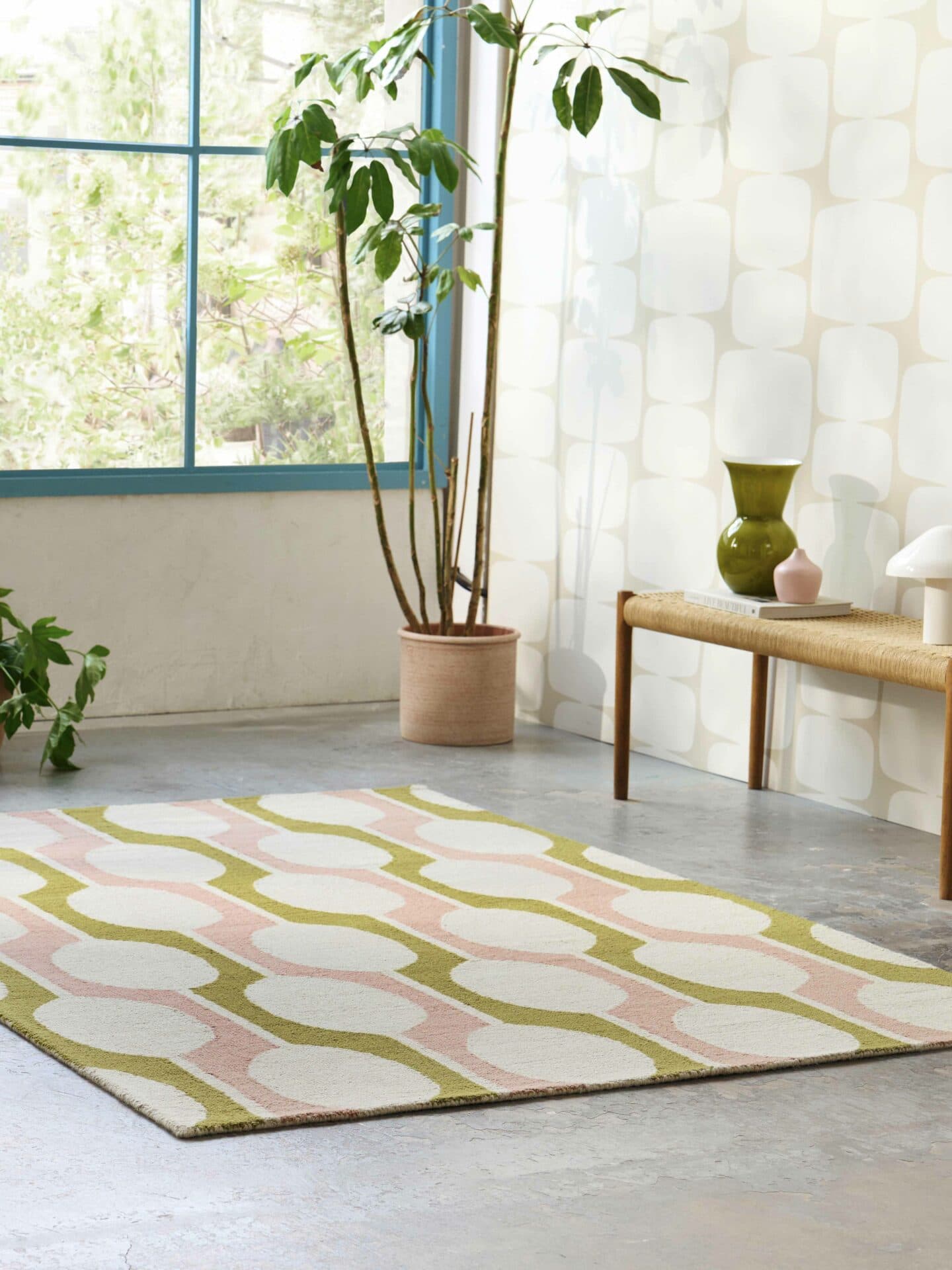 Rug Billow Lichen 120x180 cm beige, olive, pink, wool, Scion Living - 57336