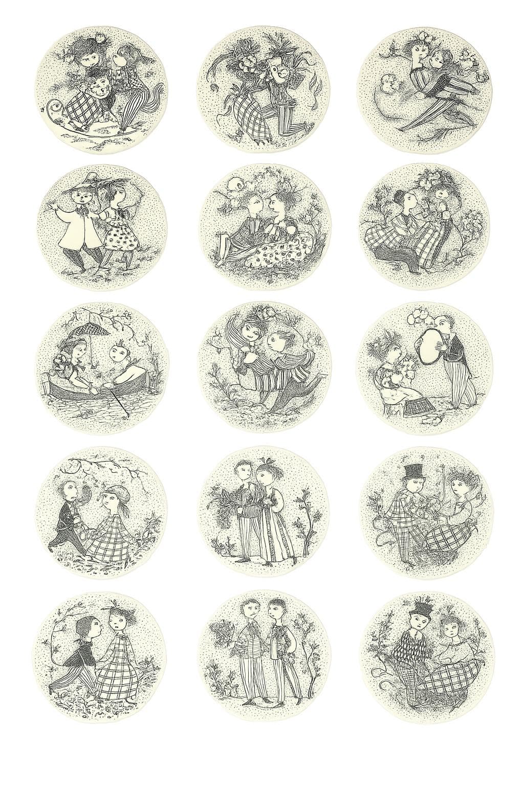 Komplet plakiet ceramicznych, biały, ceramika, proj. B. Wiinblad, Nymolle, Norwegia, lata 70.