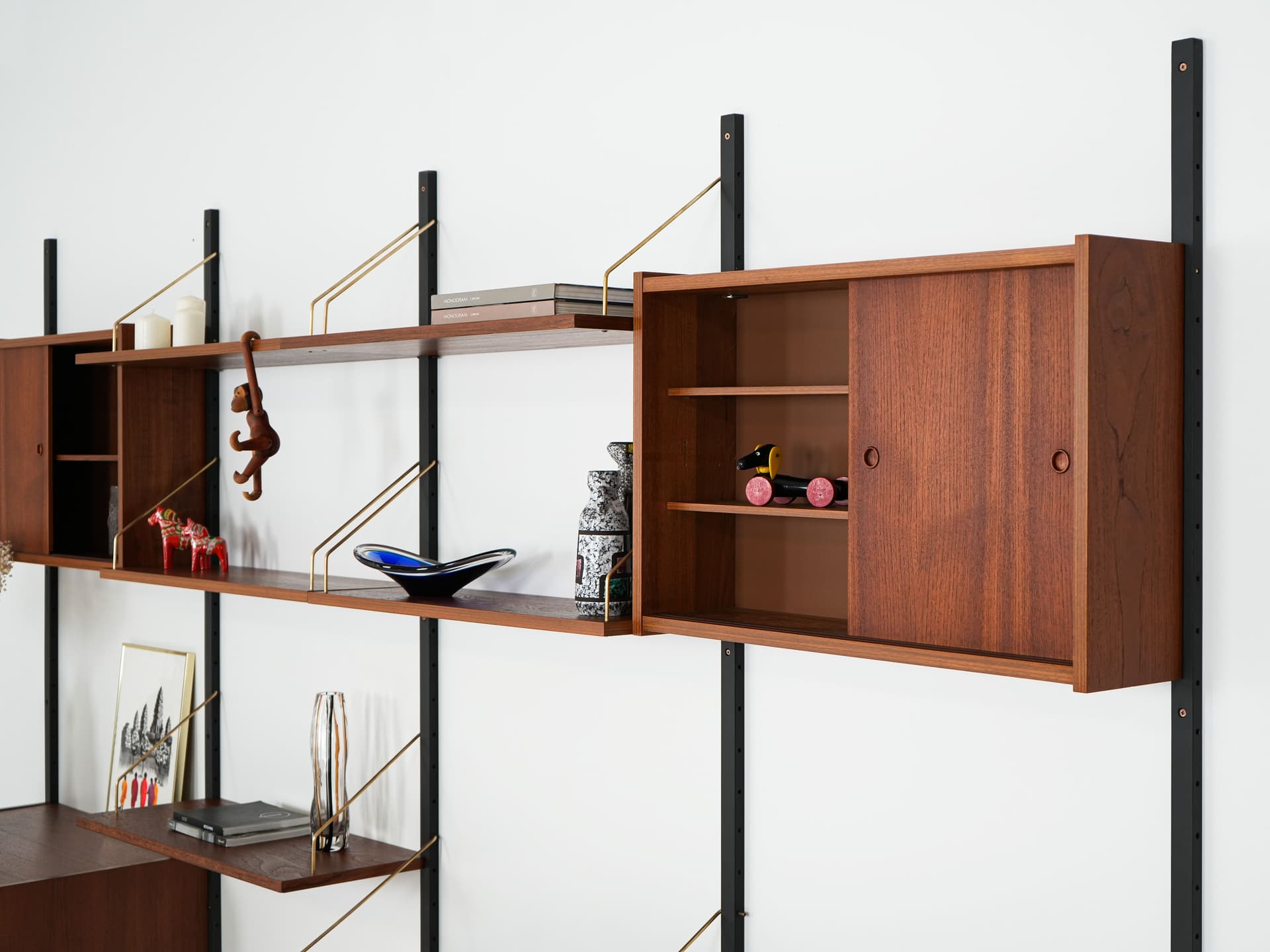 Wall System Shelving Unit, dark brown teak, Denmark, 1960s. - 58699