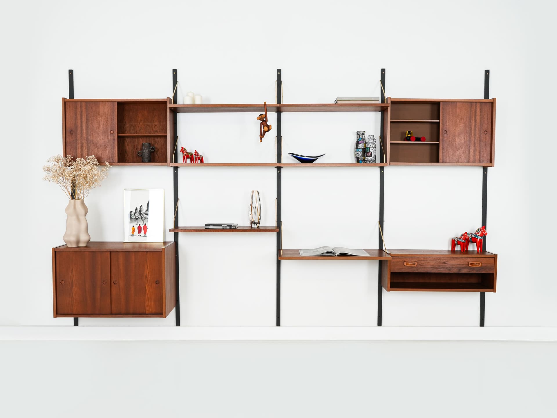 Wall System Shelving Unit, dark brown teak, Denmark, 1960s. - 58697