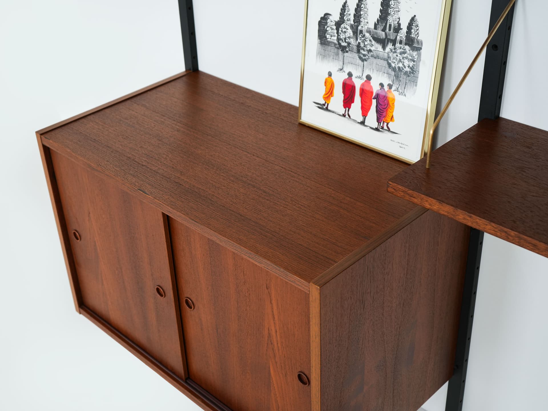 Wall System Shelving Unit, dark brown teak, Denmark, 1960s. - 58705