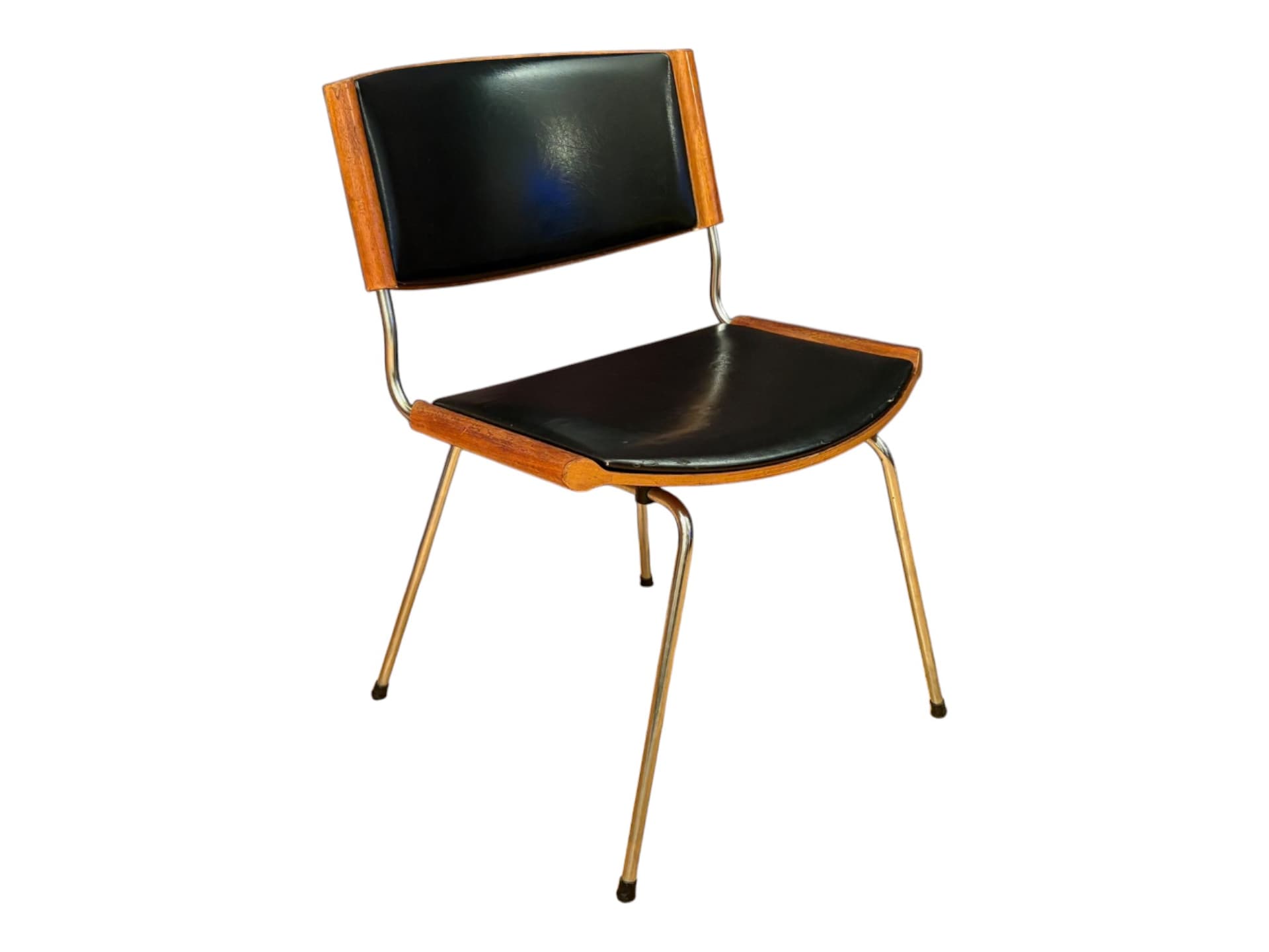 Krzesło Badminton ND 150, skaj czarny, orzech, proj. N. Ditzel, Kolds Savvaerk, Dania, lata 60. - 61189