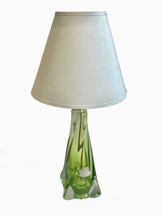 Lampa stołowa, zielona, szkło, Val St. Lambert, Belgia, lata 70.
