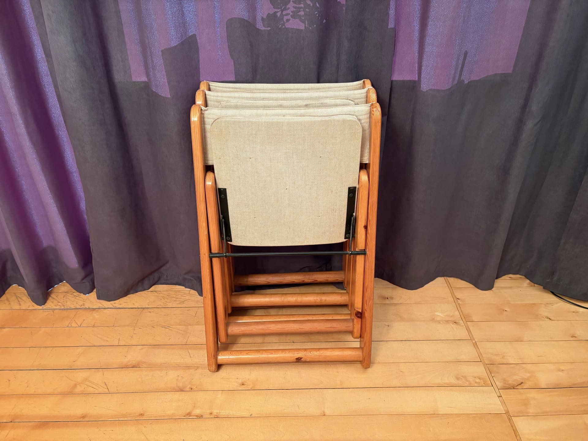 Komplet trzech krzeseł Kon-Tiki, sosna miodowa, płótno beżowe, proj. G. Lundgren, Ikea, Szwecja, lata 70. - 79644