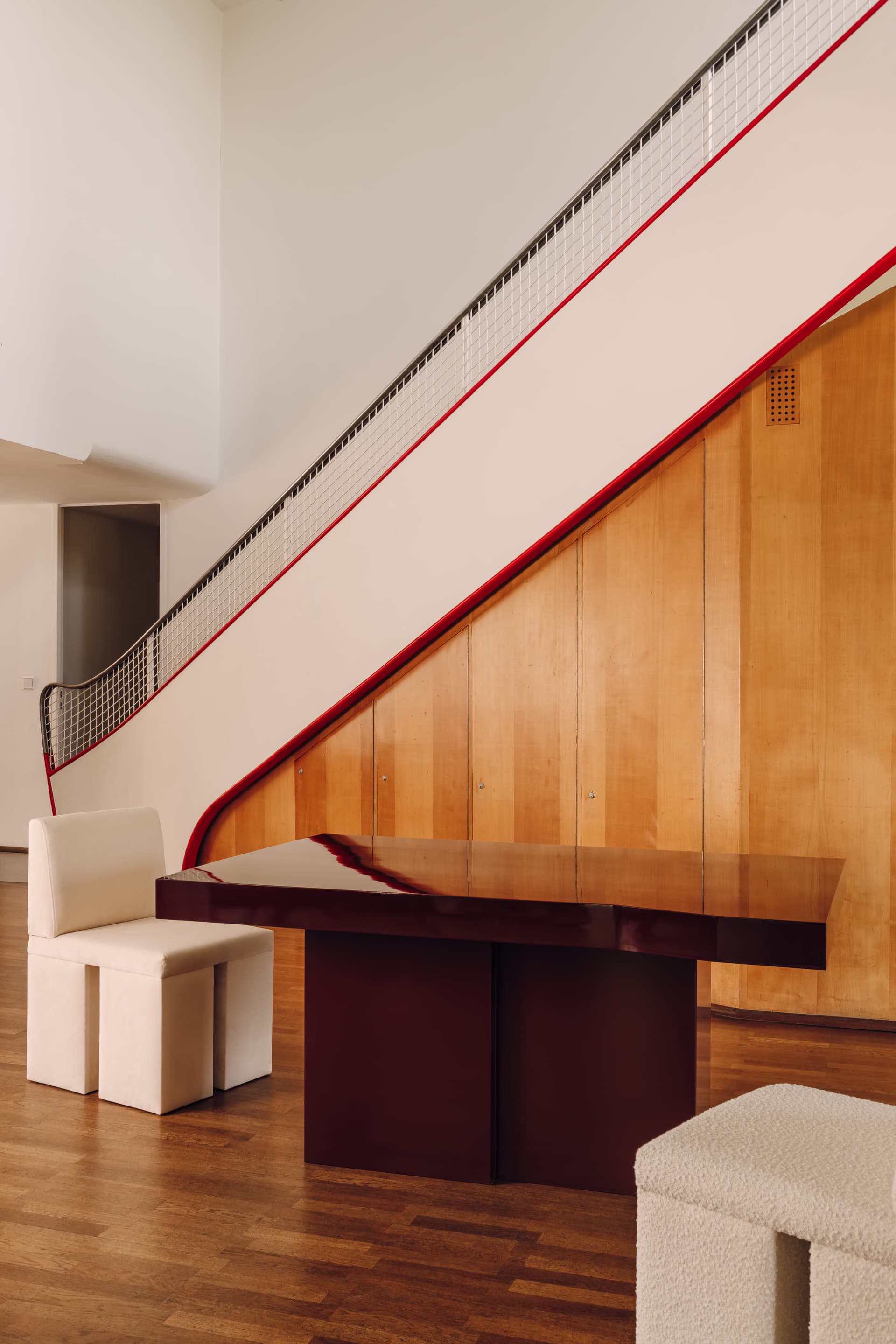 Maroon Oak Modernist Table, 2020s - 62054