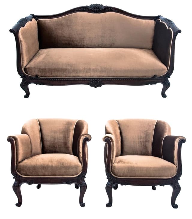 Beżowy komplet salonowy w stylu wiktoriańskim, Norwegia, lata 90. XIX wieku - WYMIARY