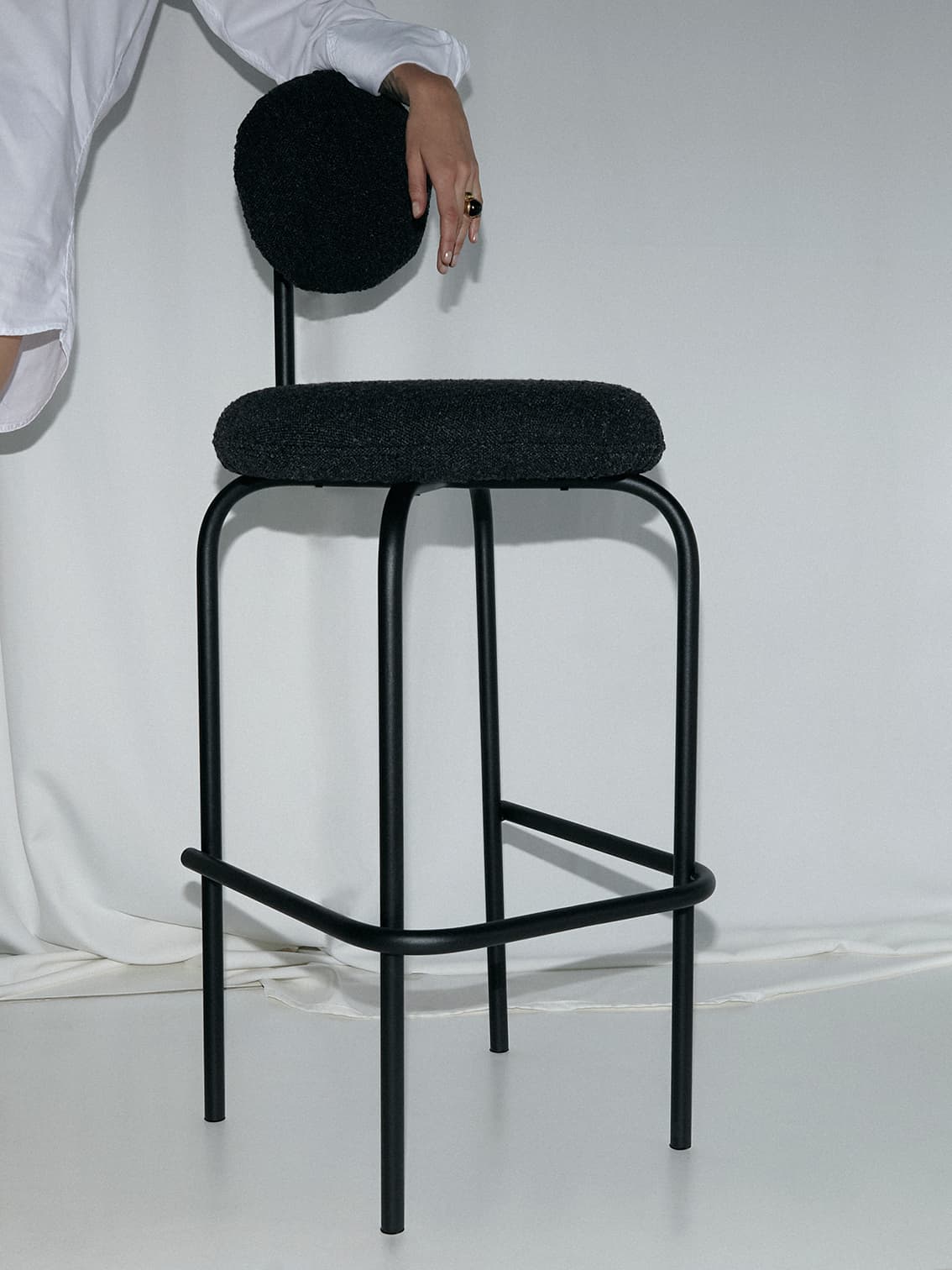 Black Boucle Bar Stool with Steel Legs, Poland, 1980s - 62161