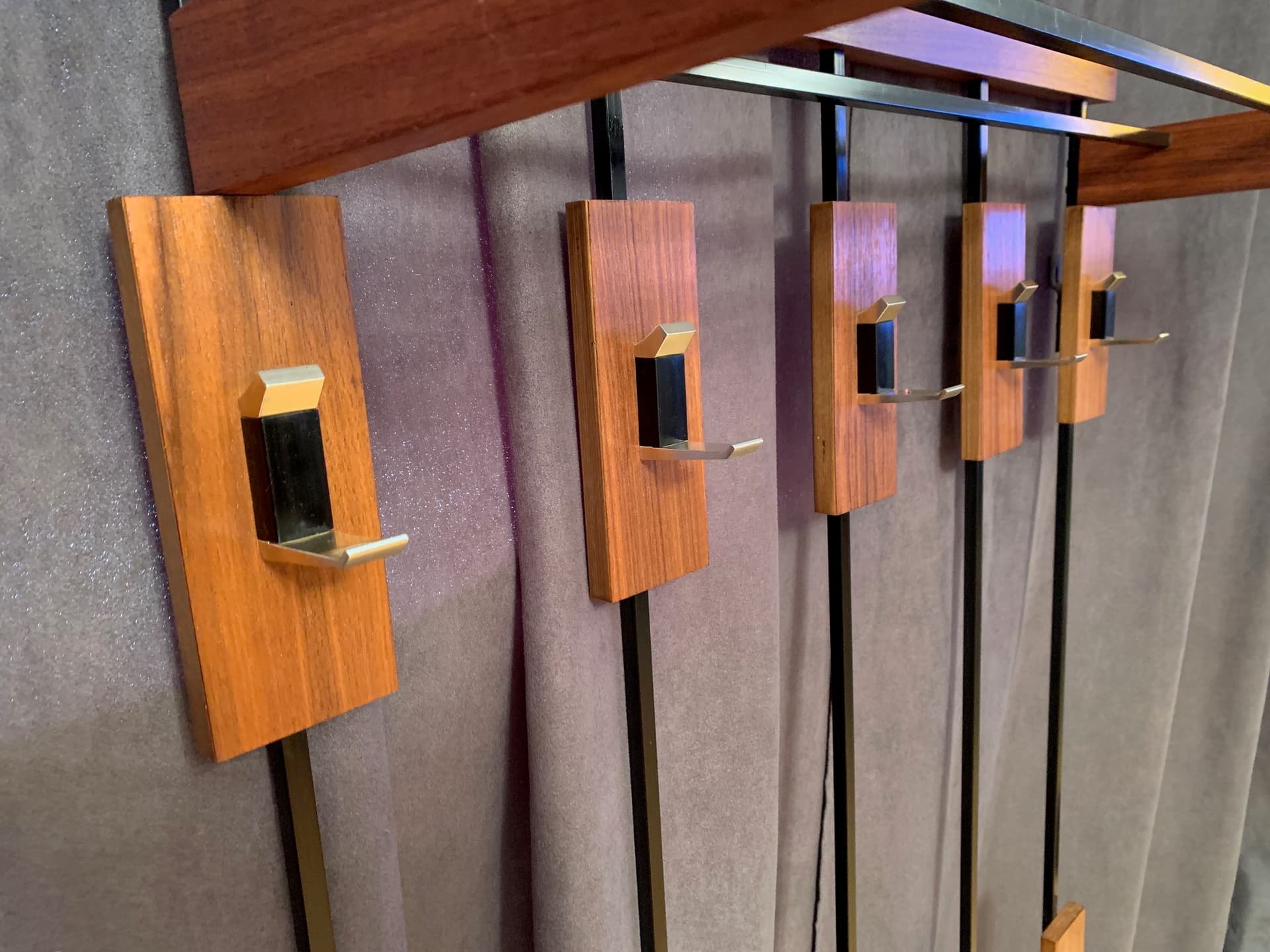 Wall-mounted rack, walnut brown, black steel, 1960s - 59675