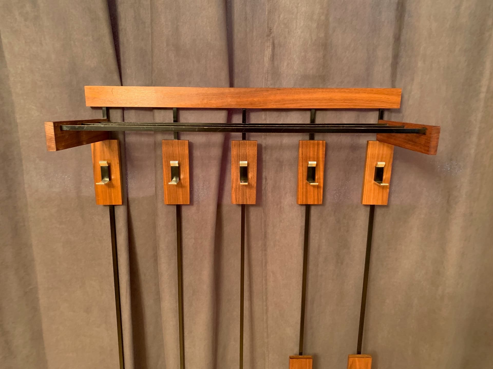 Wall-mounted rack, walnut brown, black steel, 1960s - 59677