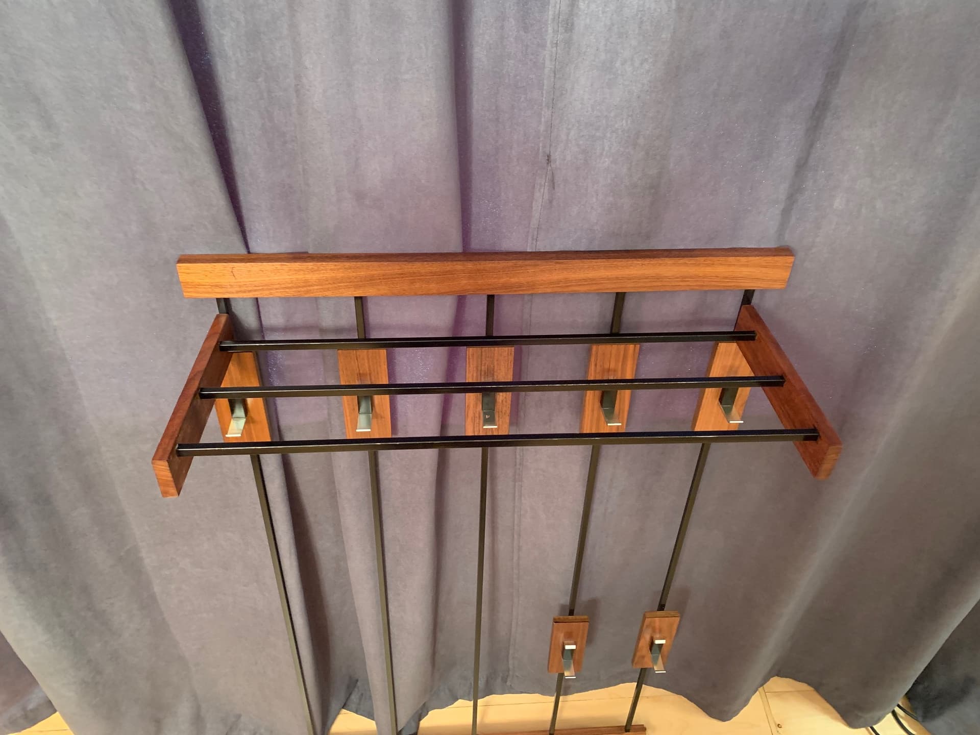 Wall-mounted rack, walnut brown, black steel, 1960s - 59678